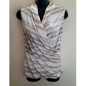 New York & Company Gold Beige Striped Wrap Tank
